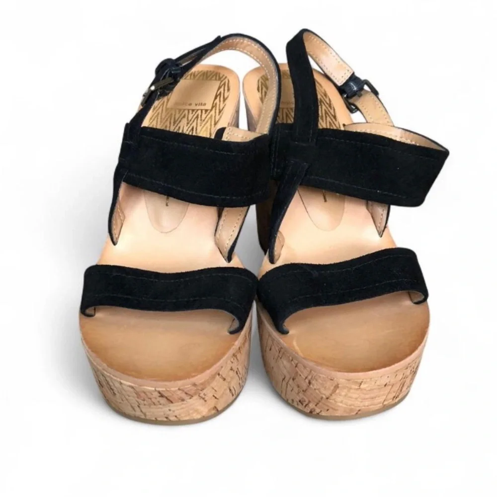 NWT Dulce Vita Rachel Black Suede Cork Platform Sandals Size 7